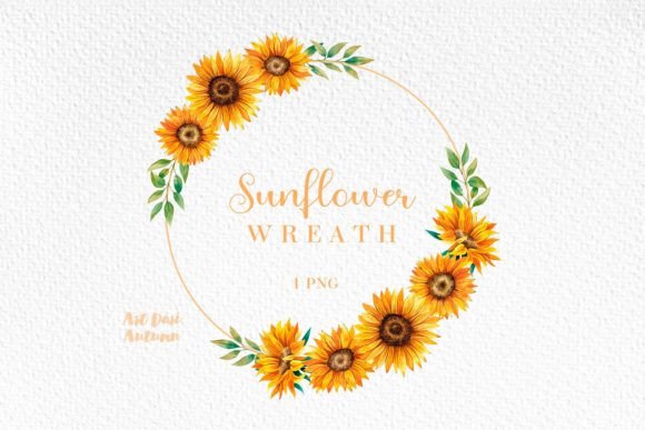 Beautiful Watercolor Sunflower Wreath PNG for Crafts