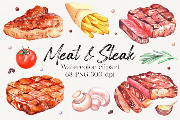 Elevating Culinary Designs with Smoke Meat Watercolor Food Clipart PNG Assets