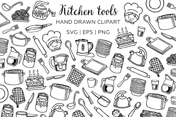 Elevating Visual Strategy with Kitchen Doodle Clipart: Cooking Tools for Intentional Design