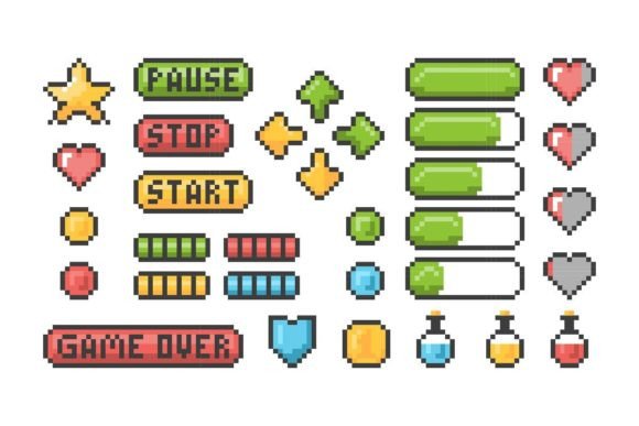 Level Up Your Designs with Pixel Game Icons and UI Bars