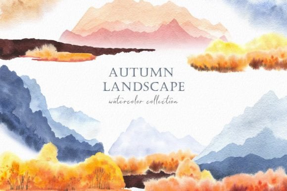 Watercolor Autumn Landscape Clipart for Designers