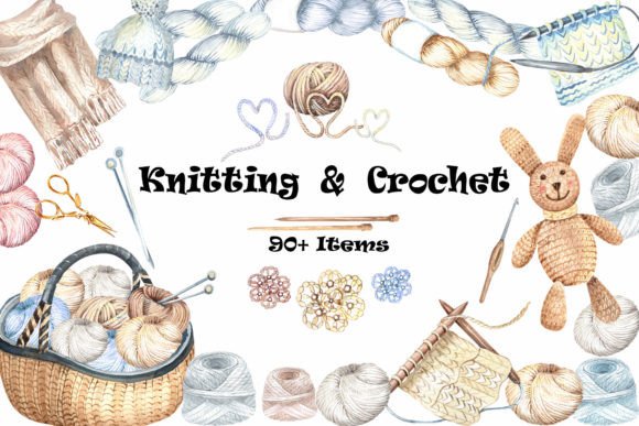 Watercolor Knitting Crochet Design Assets